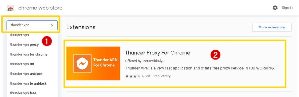 Search Thunder VPN for Chrome