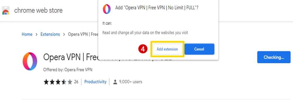 Opera VPN Chrome install step 2